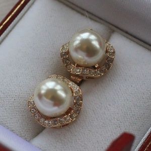 Pearl and CZ Halo Cluster Stud Earrings